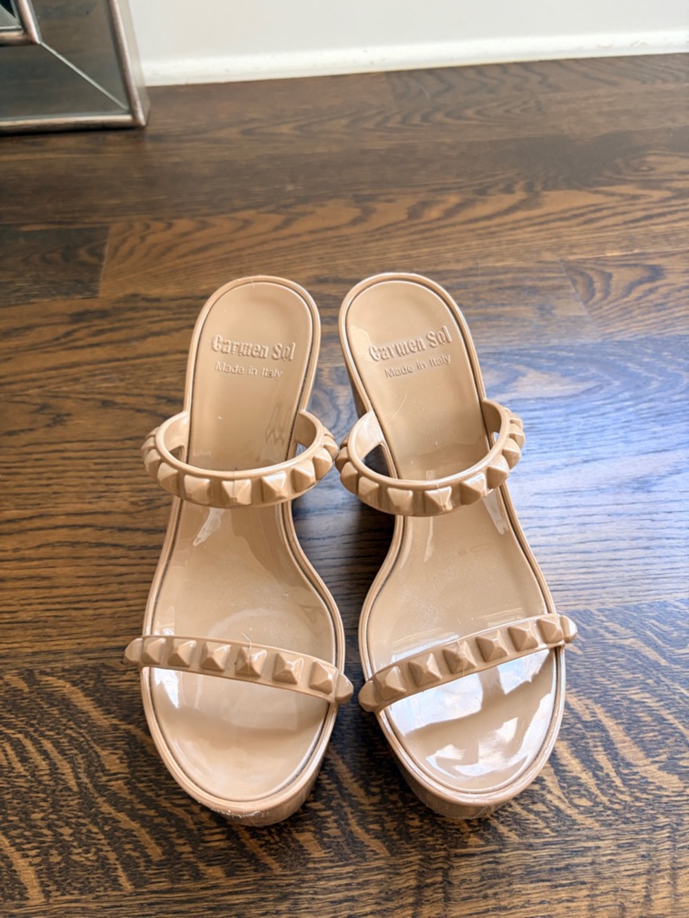 Carmen Sol Nude Studded Slide Sandals